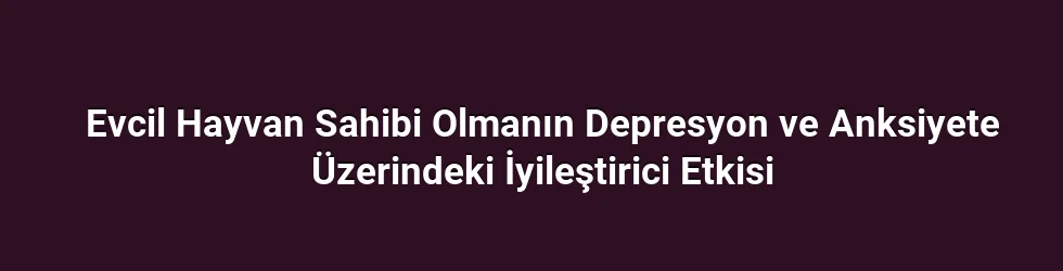 Evcil Hayvan Sahibi Olmanın Depresyon ve Anksiyete Üzerindeki İyileştirici Etkisi