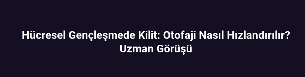 Hücresel Gençleşmede Kilit: Otofaji Nasıl Hızlandırılır? Uzman Görüşü
