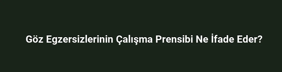 Göz Egzersizlerinin Çalışma Prensibi Ne İfade Eder?
