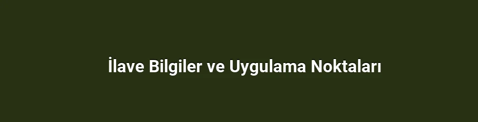 İlave Bilgiler ve Uygulama Noktaları